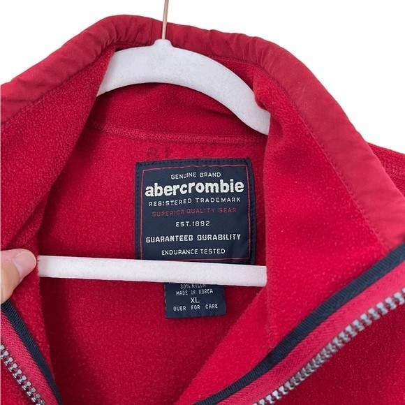 Vintage XL Abercrombie & Fitch Red Fleece Zip Vest Unisex - Picture 5 of 6